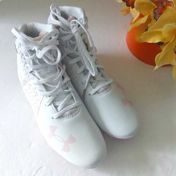 UNDER ARMOUR WOMENS ROSE GOLD WHITE HIGHLIGHT MC LACROSSE CLEATS SIZE 5.5 NWOT - Picture 9 of 15